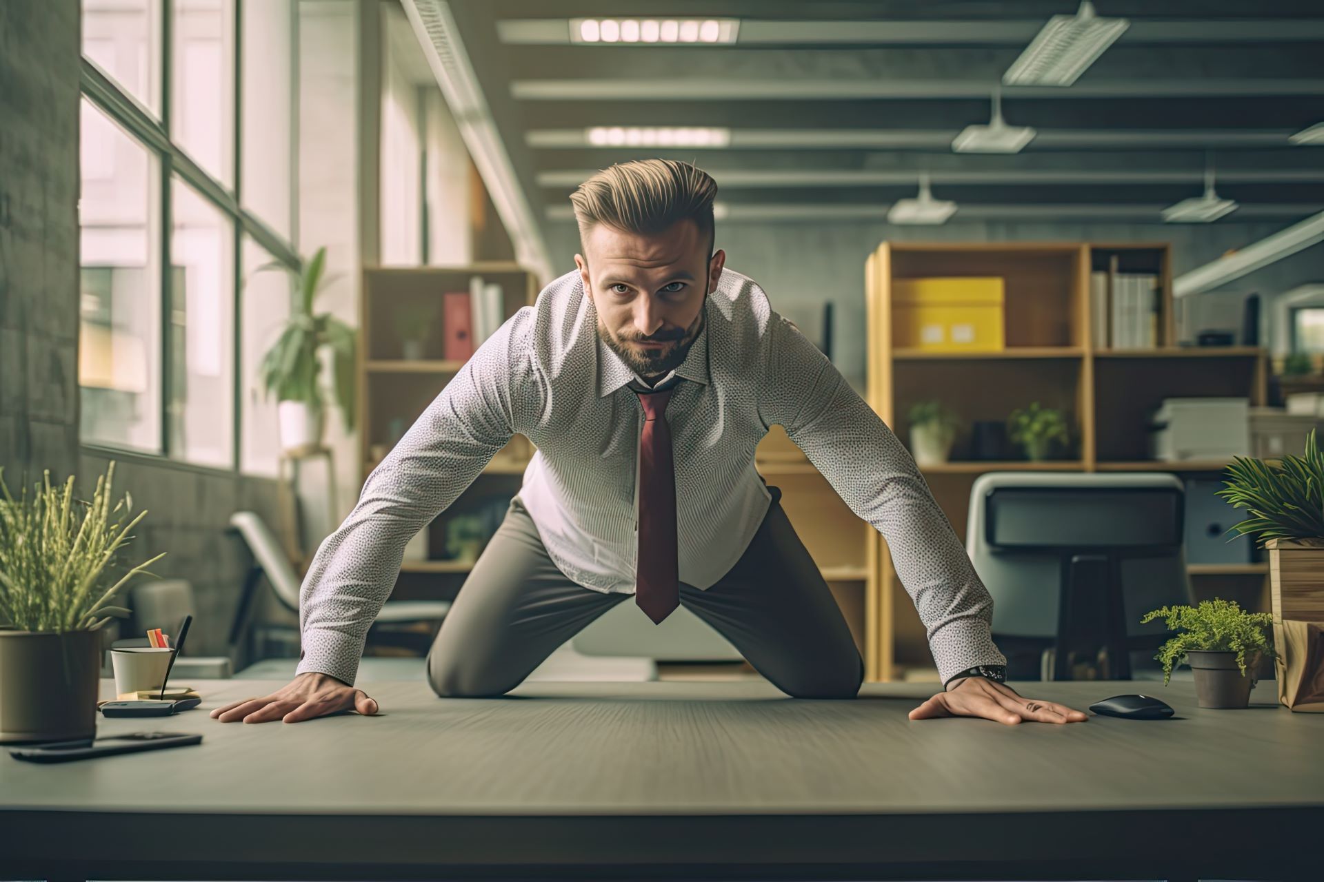 Man macht Gymnastik im Büro